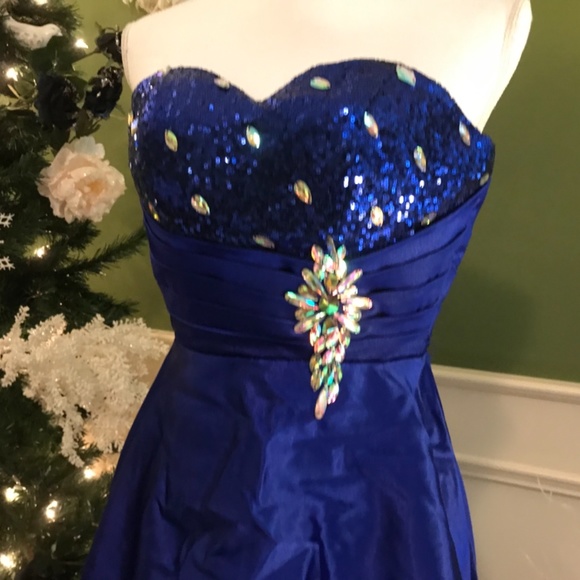 Prom Hi low Royal blue sequins Cocktail party homecoming prom dress - Picture 3 of 8